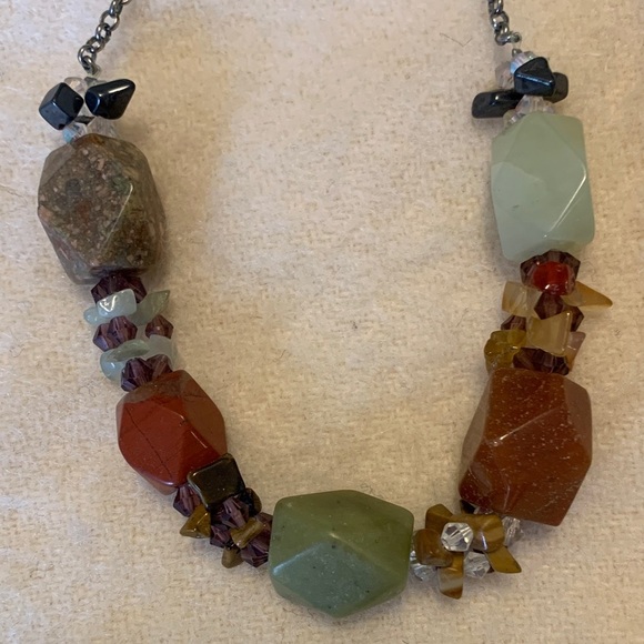Multicolor Stone Beaded Necklace w/ Metal Toggle Clasp - EUC - Picture 2 of 4